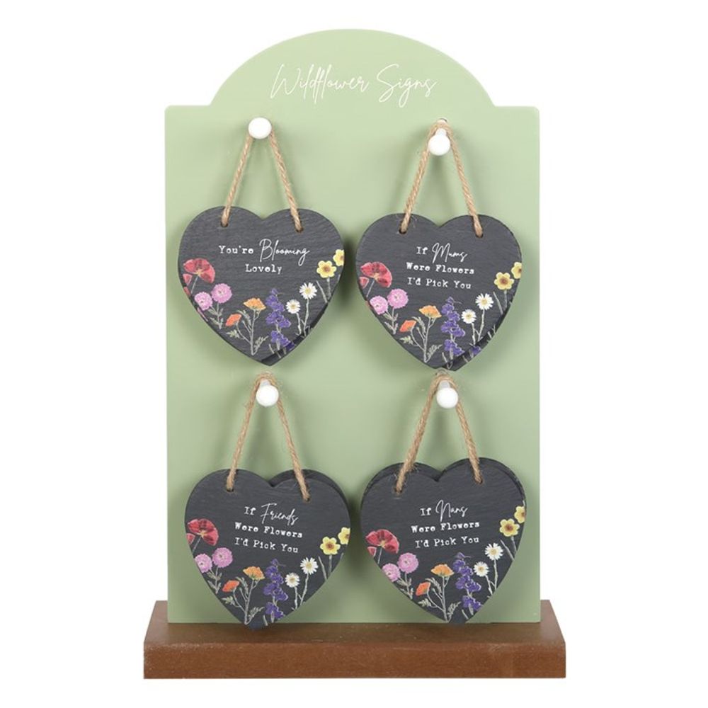 Set of 24 Wildflower Slate Hearts on Display
